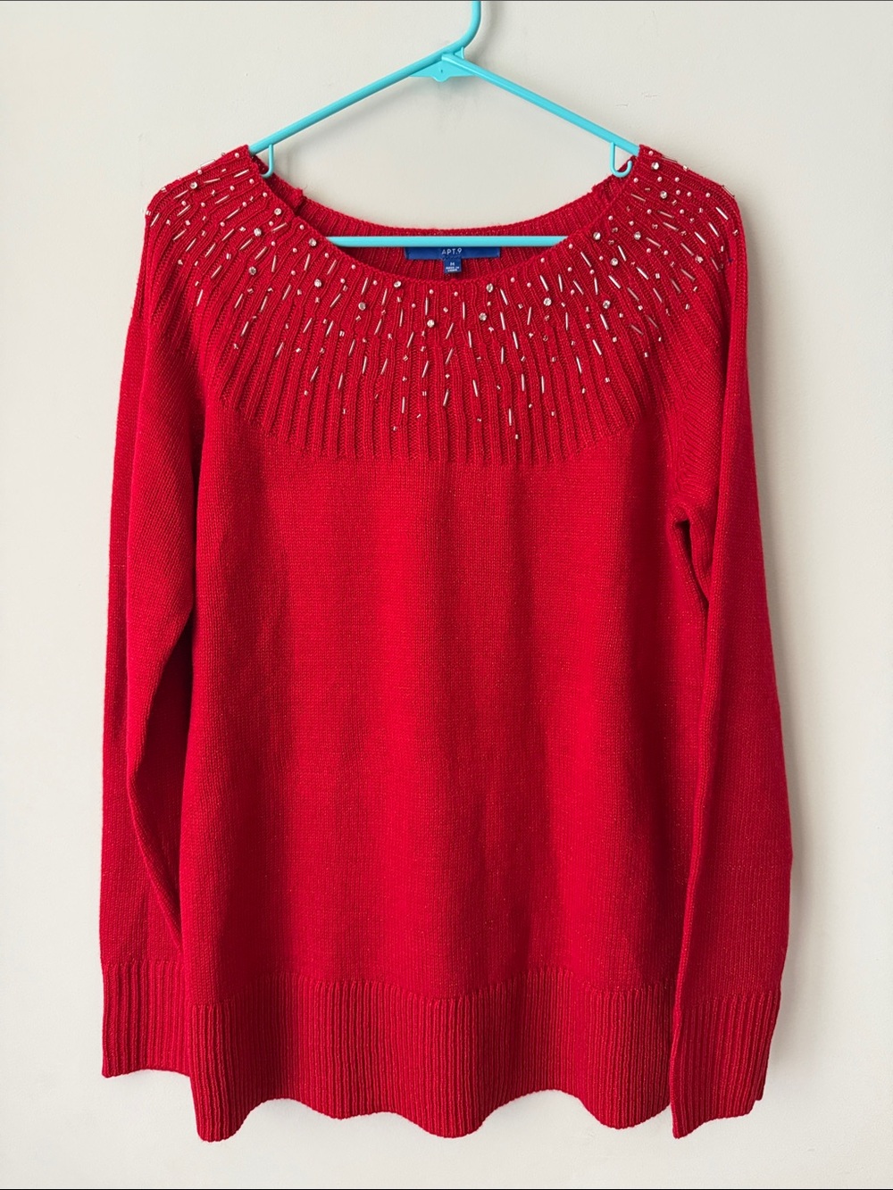 Apt. 9 Red Beaded Yoke Scoopneck Sweater